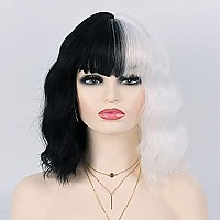 G&T Cruella Wig Black and White Wigs for Cruella Deville Costume Women Short Bob Wavy Curly Wigs for Women Shoulder Length Heat Resistant Synthetic Wigs for Party Cosplay Halloween