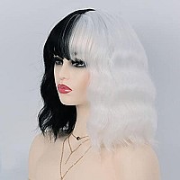 G&T Cruella Wig Black and White Wigs for Cruella Deville Costume Women Short Bob Wavy Curly Wigs for Women Shoulder Length Heat Resistant Synthetic Wigs for Party Cosplay Halloween