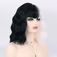 G&T Cruella Wig Black and White Wigs for Cruella Deville Costume Women Short Bob Wavy Curly Wigs for Women Shoulder Length Heat Resistant Synthetic Wigs for Party Cosplay Halloween