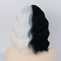 G&T Cruella Wig Black and White Wigs for Cruella Deville Costume Women Short Bob Wavy Curly Wigs for Women Shoulder Length Heat Resistant Synthetic Wigs for Party Cosplay Halloween