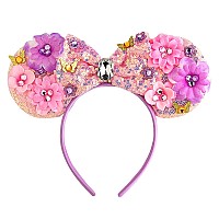 Chuangqi Mouse Ears Headbands With Shiny Bow Doublesided Sequins Glitter Hair Band For Birthday Party Celebration Or Event