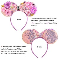 Chuangqi Mouse Ears Headbands With Shiny Bow Doublesided Sequins Glitter Hair Band For Birthday Party Celebration Or Event