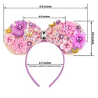 Chuangqi Mouse Ears Headbands With Shiny Bow Doublesided Sequins Glitter Hair Band For Birthday Party Celebration Or Event