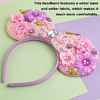 Chuangqi Mouse Ears Headbands With Shiny Bow Doublesided Sequins Glitter Hair Band For Birthday Party Celebration Or Event