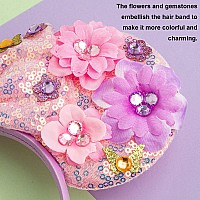 Chuangqi Mouse Ears Headbands With Shiny Bow Doublesided Sequins Glitter Hair Band For Birthday Party Celebration Or Event