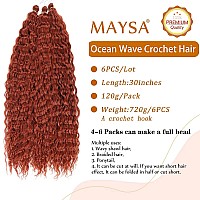 Ginger Ocean Wave Crochet Hair 30 Inch 6Packs Wavy Braiding Crochet Hair Curly Crochet Synthetic Hair Extensions For Black Women