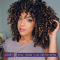 Yeame Curly Wigs For Black Women Kinky Curly Afro Wig With Bangs 2 Tone Brown Mixed Black Color Synthetic Hair African Wigs Wi