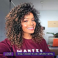 Yeame Curly Wigs For Black Women Kinky Curly Afro Wig With Bangs 2 Tone Brown Mixed Black Color Synthetic Hair African Wigs Wi