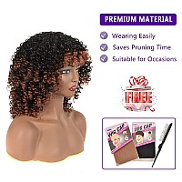 Yeame Curly Wigs For Black Women Kinky Curly Afro Wig With Bangs 2 Tone Brown Mixed Black Color Synthetic Hair African Wigs Wi