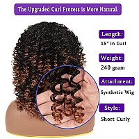 Yeame Curly Wigs For Black Women Kinky Curly Afro Wig With Bangs 2 Tone Brown Mixed Black Color Synthetic Hair African Wigs Wi