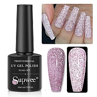 SUPWEE Pink Reflective Gel Polish Sparkling Shiny Nail Polish Gel Disco Flash Reflective Gel Nail Polish Soak Off Lamp Gel Nail Manicure 10ML(0.33FL OZ)