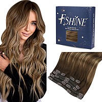 Fshine Clip In Hair Extensions Real Human Hair 24 Inch 120G Balayage Chocolate Brown To Caramel Blonde Thick Seamless Straight