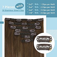 Fshine Clip In Hair Extensions Real Human Hair 24 Inch 120G Balayage Chocolate Brown To Caramel Blonde Thick Seamless Straight