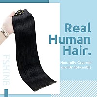 Fshine Black Hair Extensions Clip In Human Hair 7 Pcs 18 Inch Human Hair Extensions Clip In Jet Black 120G Real Hair Extensions