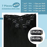 Fshine Black Hair Extensions Clip In Human Hair 7 Pcs 18 Inch Human Hair Extensions Clip In Jet Black 120G Real Hair Extensions