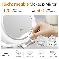 Rechargeable Magnifying Makeup Mirror 10X1X Double Sided Lighted Travel Makeup Mirror With 3 Color Light Adjustable Rotation L