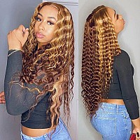 Bly Highlight Human Hair Lace Front Wigs Deep Wave 427 Ombre Colored Glueless Wigs Pre Plucked 20 Inch 4X4 Transparent Curly W