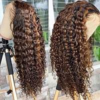 Bly Highlight Human Hair Lace Front Wigs Deep Wave 427 Ombre Colored Glueless Wigs Pre Plucked 20 Inch 4X4 Transparent Curly W