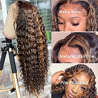 Bly Highlight Human Hair Lace Front Wigs Deep Wave 427 Ombre Colored Glueless Wigs Pre Plucked 20 Inch 4X4 Transparent Curly W