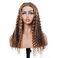 Bly Highlight Human Hair Lace Front Wigs Deep Wave 427 Ombre Colored Glueless Wigs Pre Plucked 20 Inch 4X4 Transparent Curly W