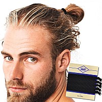 HAVHAF Knotted Mens Hair Ties For Men 5 pcs (Wide, Black) - No damage Crease Breakage Man Bun Hair Tie Men with Long Hair | For Buns Curly Thick Elastic Hair Ties For Guys | Perfect hairtie For Men