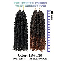 6 Inches 9 Packs Passion Twist Crochet Hairmixed Color Combo Pack7 Packs 1B2 Packs T1B30Pretwisted Pre Looped Soft Boun