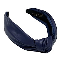 YETASI Blue Headband is a Long Lasting Knotted Headband for Woman Trendy Navy Blue Faux Leather Headbands