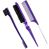 Geiserailie 3 Pcs Slick Back Hair Brush Set Bristle Hair Brush Edge Control Brush Teasing Comb For Women Baby Kids Black Hairp