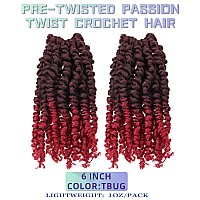 6 Inches 2 Packs Super Short Passion Twist Crochet Hair For Black Women And Kids Ombre Burgundy Pre Looped Pretwisted Crochet H