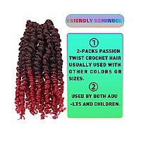 6 Inches 2 Packs Super Short Passion Twist Crochet Hair For Black Women And Kids Ombre Burgundy Pre Looped Pretwisted Crochet H