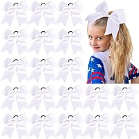 18Pcs 8 Large Cheer Bow White Ponytail Holder Elastic Band Hair Ties Hair Bow Accessories For Cheerleading Teen Girls High Scho