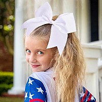 18Pcs 8 Large Cheer Bow White Ponytail Holder Elastic Band Hair Ties Hair Bow Accessories For Cheerleading Teen Girls High Scho