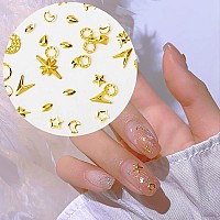 Hnuix 3D Nail Art Charms Gold Star Moon Ring Multiple Shape Gem 3 Boxes Metal Nail Decoration Studs