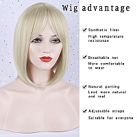 Morica Bleach Blonde Bob Wig With Bangs Short Hair Wig For Women Blonde Wig Straight Hair Bob Wig Blonde Hair Roots Synthetic He