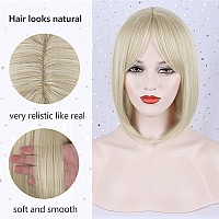 Morica Bleach Blonde Bob Wig With Bangs Short Hair Wig For Women Blonde Wig Straight Hair Bob Wig Blonde Hair Roots Synthetic He