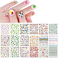 18 Sheets Nail Stickers For Women And Little Girls Nail Art Decoration Selfadhesive Diy Nail Decals Set Including Hearts Frui