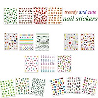 18 Sheets Nail Stickers For Women And Little Girls Nail Art Decoration Selfadhesive Diy Nail Decals Set Including Hearts Frui