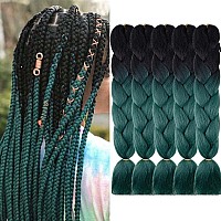 Aidusa Ombre Braiding Hair Black To Dark Green 5Pcs Synthetic Afro Jumbo Braiding Hair Extensions 24 Inch 2 Tones For Women Twis