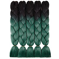 Aidusa Ombre Braiding Hair Black To Dark Green 5Pcs Synthetic Afro Jumbo Braiding Hair Extensions 24 Inch 2 Tones For Women Twis