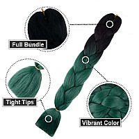 Aidusa Ombre Braiding Hair Black To Dark Green 5Pcs Synthetic Afro Jumbo Braiding Hair Extensions 24 Inch 2 Tones For Women Twis