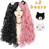 Anogol Hair Cappink Wig Black Wig Costumes For Women With 2 Curly Ponytail Wig Long Curly Wig For Cosplay Wig For Halloween Cos