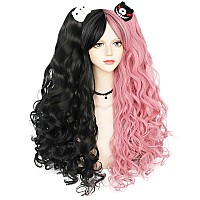 Anogol Hair Cappink Wig Black Wig Costumes For Women With 2 Curly Ponytail Wig Long Curly Wig For Cosplay Wig For Halloween Cos