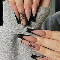 Yoyoee French Press On Nails Long Acrylic Fake Nails Coffin Full Cover Ballerina False Nails For Women And Girls 24Pcs