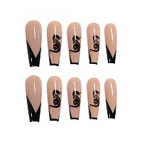 Yoyoee French Press On Nails Long Acrylic Fake Nails Coffin Full Cover Ballerina False Nails For Women And Girls 24Pcs