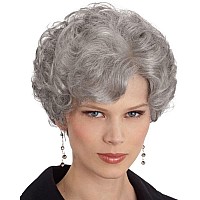 Gnimegil Short Grey Curly Wigs With Bangs For White Women Natural Good Looking Pixie Cut Wigs Synthetic Old Lady Halloween Costu