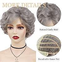 Gnimegil Short Grey Curly Wigs With Bangs For White Women Natural Good Looking Pixie Cut Wigs Synthetic Old Lady Halloween Costu