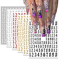 Silpecwee 9 Sheets Number Nail Stickers Tips 3D Laser Nail Decals Self Adhesive Nail Art Stickers For Women With 1Pc Tweezers