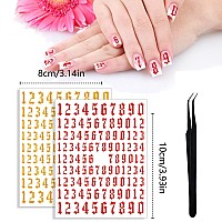 Silpecwee 9 Sheets Number Nail Stickers Tips 3D Laser Nail Decals Self Adhesive Nail Art Stickers For Women With 1Pc Tweezers