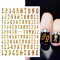 Silpecwee 9 Sheets Number Nail Stickers Tips 3D Laser Nail Decals Self Adhesive Nail Art Stickers For Women With 1Pc Tweezers