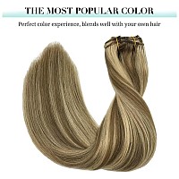 Doores Hair Extensions Clip In Human Hair Medium Brown Highlighted Golden Blonde 120G 7Pcs 18 Inch Remy Clip In Human Hair Exten